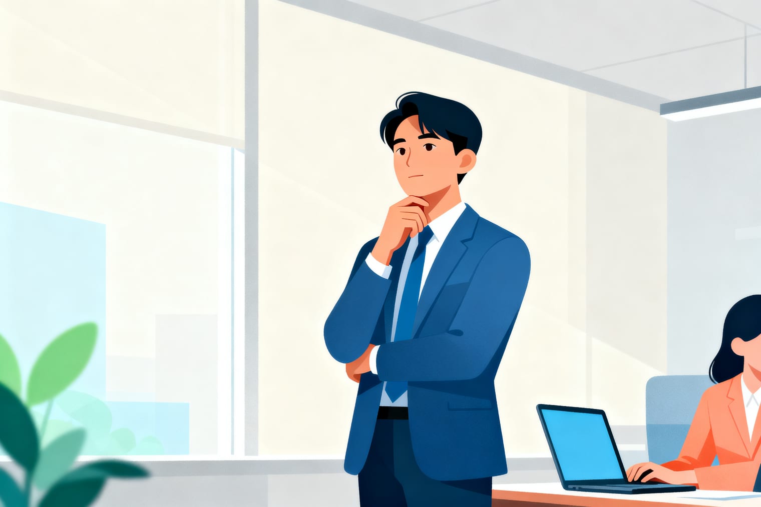 亞洲企業主管站在辦公室裡