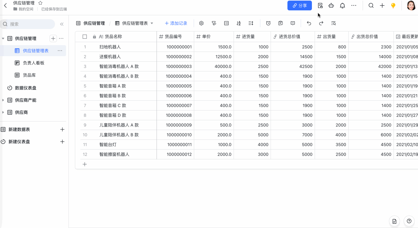 多維表格操作畫面 10