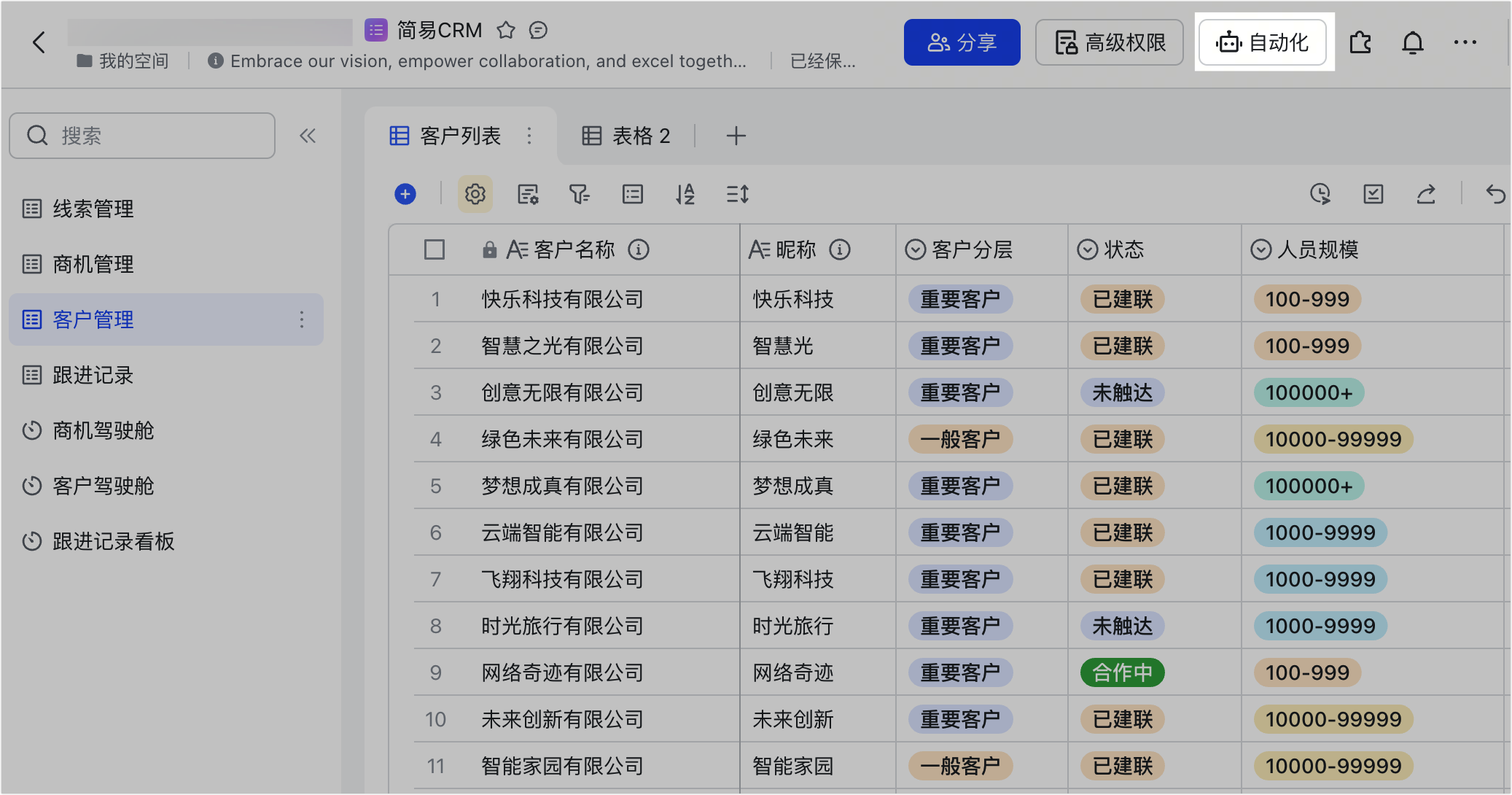 多維表格操作畫面 01